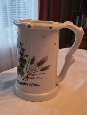 White Ceramic Decorative Beer Stein with Wheat and Vine Motif
